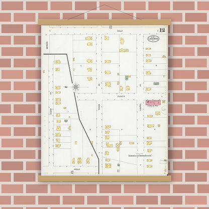 Old map wall art mockup — magnetic wood frame on brick wall — Sanborn Fire Insurance Map from Lakewood, Ocean County, New Jersey (1901), Sheet #0012