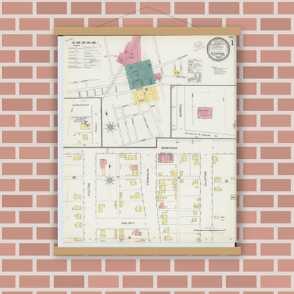 Old map wall art mockup — magnetic wood frame on brick wall — Sanborn Fire Insurance Map from Richwood, Union County, Ohio (1893) - Complete Map Set