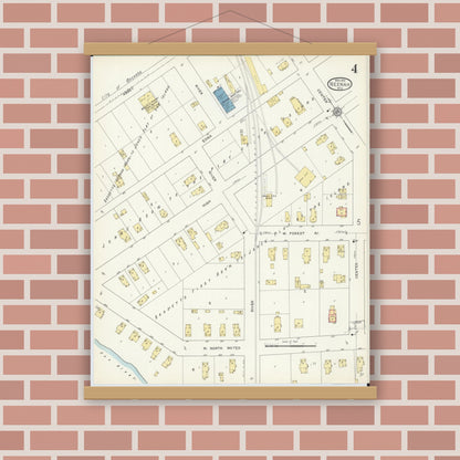 Old map wall art mockup — magnetic wood frame on brick wall — Sanborn Fire Insurance Map from Neenah, Winnebago County, Wisconsin (1913), Sheet #0004