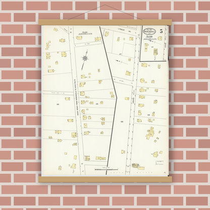 Old map wall art mockup — magnetic wood frame on brick wall — Sanborn Fire Insurance Map from Rosendale, Ulster County, New York (1913), Sheet #0005