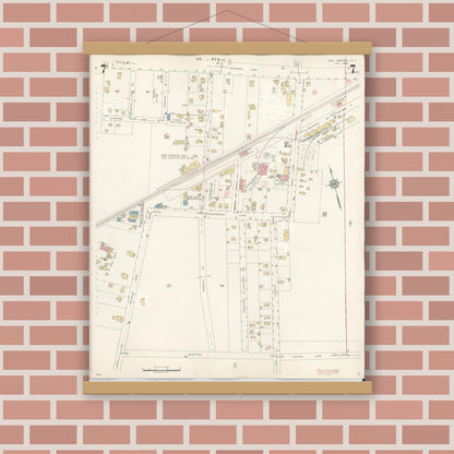 Old map wall art mockup — magnetic wood frame on brick wall — Sanborn Fire Insurance Map from Easthampton, Suffolk County, New York (1943), Sheet #0007