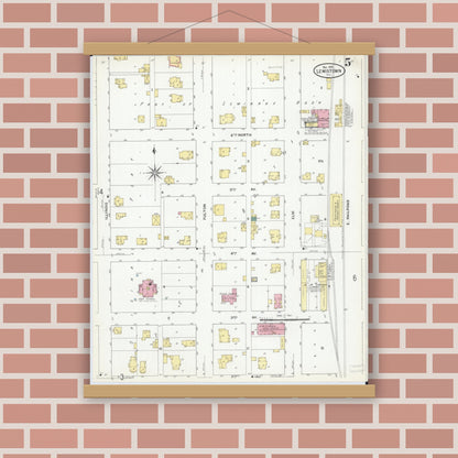 Old map wall art mockup — magnetic wood frame on brick wall — Sanborn Fire Insurance Map from Lewistown, Fulton County, Illinois (1909), Sheet #0005