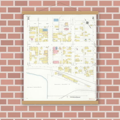 Old map wall art mockup — magnetic wood frame on brick wall — Sanborn Fire Insurance Map from L'Anse, Baraga County, Michigan (1938), Sheet #0002