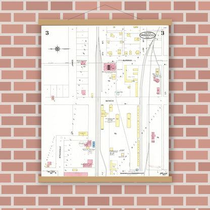 Old map wall art mockup — magnetic wood frame on brick wall — Sanborn Fire Insurance Map from Webster City, Hamilton County, Iowa (1923), Sheet #0003
