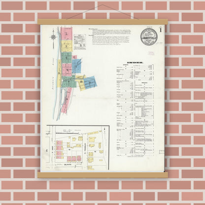 Old map wall art mockup — magnetic wood frame on brick wall — Sanborn Fire Insurance Map from Lambertville, Hunterdon County, New Jersey (1912) - Complete Map Set
