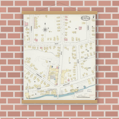 Old map wall art mockup — magnetic wood frame on brick wall — Sanborn Fire Insurance Map from Watertown, Jefferson County, New York (1890), Sheet #0007
