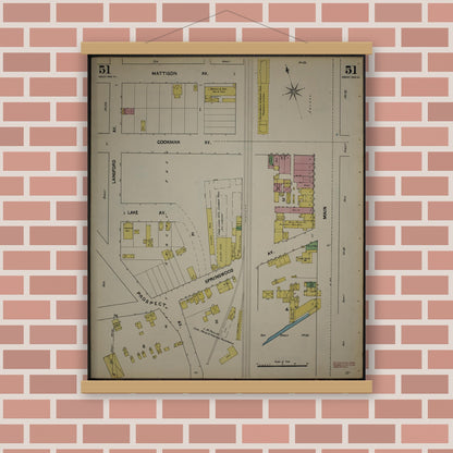 Old map wall art mockup — magnetic wood frame on brick wall — Sanborn Fire Insurance Map from New Jersey Coast, New Jersey Coast, New Jersey (1890), Sheet #0051