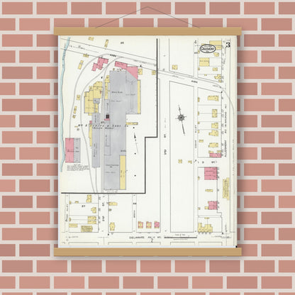 Old map wall art mockup — magnetic wood frame on brick wall — Sanborn Fire Insurance Map from Oakmont, Allegheny County, Pennsylvania (1921), Sheet #0003