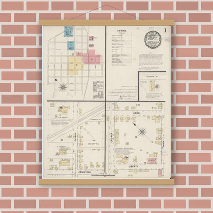 Old map wall art mockup — magnetic wood frame on brick wall — Sanborn Fire Insurance Map from Salisbury, Rowan County, North Carolina (1890) - Complete Map Set