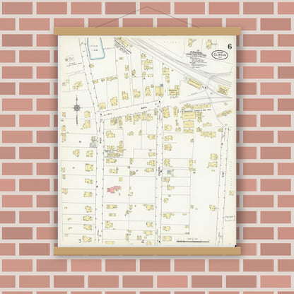 Old map wall art mockup — magnetic wood frame on brick wall — Sanborn Fire Insurance Map from Clinton, Hunterdon County, New Jersey (1912), Sheet #0006