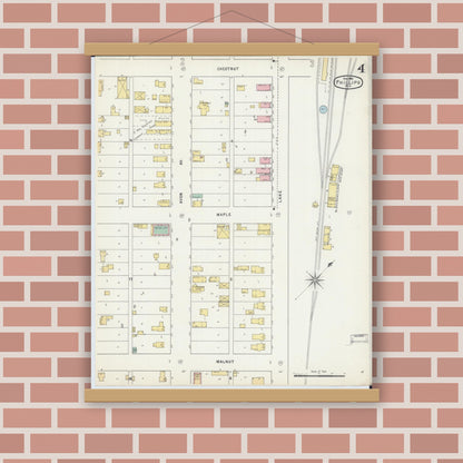 Old map wall art mockup — magnetic wood frame on brick wall — Sanborn Fire Insurance Map from Phillips, Price County, Wisconsin (1895), Sheet #0004