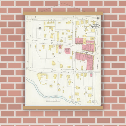 Old map wall art mockup — magnetic wood frame on brick wall — Sanborn Fire Insurance Map from Nacogdoches, Nacogdoches County, Texas (1912), Sheet #0006