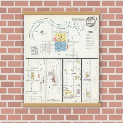 Old map wall art mockup — magnetic wood frame on brick wall — Sanborn Fire Insurance Map from Henderson, Sibley County, Minnesota (1900) - Complete Map Set