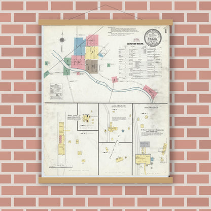 Old map wall art mockup — magnetic wood frame on brick wall — Sanborn Fire Insurance Map from Akron, Erie County, New York (1910) - Complete Map Set