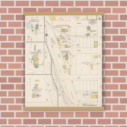 Old map wall art mockup — magnetic wood frame on brick wall — Sanborn Fire Insurance Map from Calexico, Imperial County, California (1920), Sheet #0004