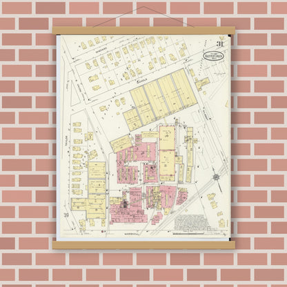 Old map wall art mockup — magnetic wood frame on brick wall — Sanborn Fire Insurance Map from Battle Creek, Calhoun County, Michigan (1913), Sheet #0031