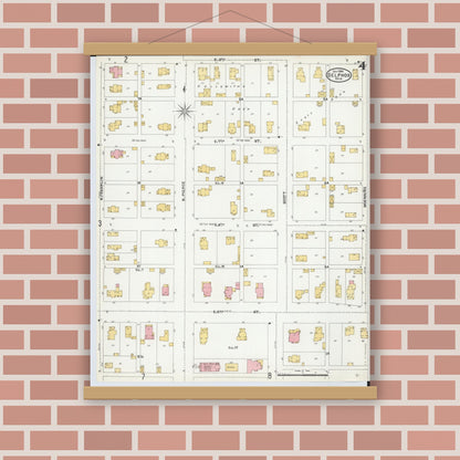 Old map wall art mockup — magnetic wood frame on brick wall — Sanborn Fire Insurance Map from Delphos, Van Wert And Allen Counties, Ohio (1904), Sheet #0004