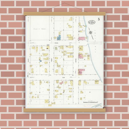 Old map wall art mockup — magnetic wood frame on brick wall — Sanborn Fire Insurance Map from McHenry, McHenry County, Illinois (1912), Sheet #0005