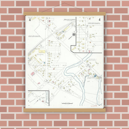 Old map wall art mockup — magnetic wood frame on brick wall — Sanborn Fire Insurance Map from Utica, Macomb County, Michigan (1941), Sheet #0004