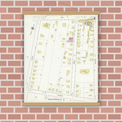 Old map wall art mockup — magnetic wood frame on brick wall — Sanborn Fire Insurance Map from Islip, Suffolk County, New York (1916), Sheet #0004