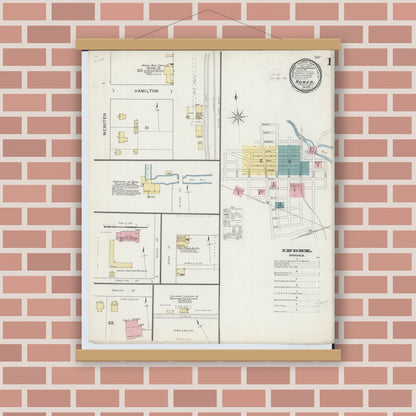 Old map wall art mockup — magnetic wood frame on brick wall — Sanborn Fire Insurance Map from Homer, Calhoun County, Michigan (1893) - Complete Map Set