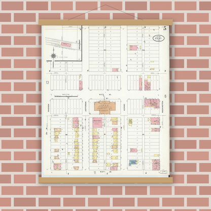 Old map wall art mockup — magnetic wood frame on brick wall — Sanborn Fire Insurance Map from Gary, Lake County, Indiana (1911), Sheet #0005