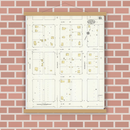 Old map wall art mockup — magnetic wood frame on brick wall — Sanborn Fire Insurance Map from Hereford, Deaf Smith County, Texas (1920), Sheet #0010