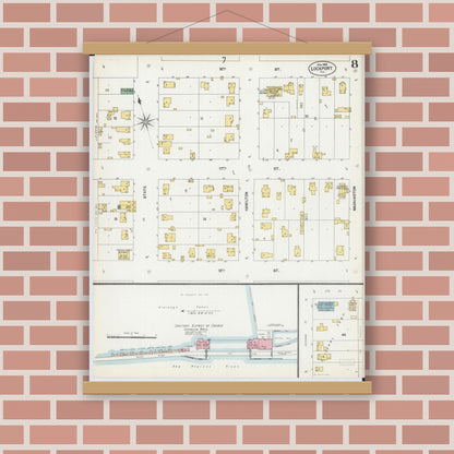 Old map wall art mockup — magnetic wood frame on brick wall — Sanborn Fire Insurance Map from Lockport, Will County, Illinois (1902), Sheet #0008