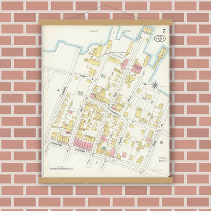 Old map wall art mockup — magnetic wood frame on brick wall — Sanborn Fire Insurance Map from Nyack, Rockland County, New York. (1903), Sheet #0007