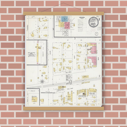 Old map wall art mockup — magnetic wood frame on brick wall — Sanborn Fire Insurance Map from Homer, Champaign County, Illinois (1898), Sheet #0001