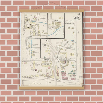 Old map wall art mockup — magnetic wood frame on brick wall — Sanborn Fire Insurance Map from Orange, Essex County, New Jersey (1885), Sheet #0003