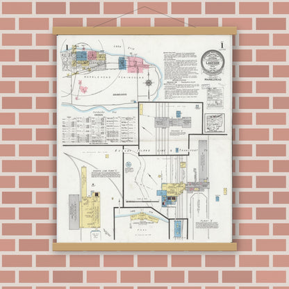 Old map wall art mockup — magnetic wood frame on brick wall — Sanborn Fire Insurance Map from Lakeside, Ottawa County, Ohio (1927) - Complete Map Set