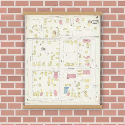 Old map wall art mockup — magnetic wood frame on brick wall — Sanborn Fire Insurance Map from Clyde, Wayne County, New York (1896), Sheet #0004