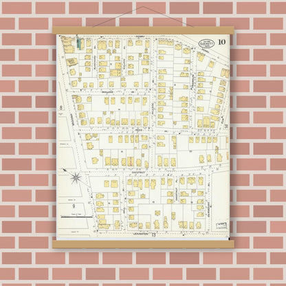 Old map wall art mockup — magnetic wood frame on brick wall — Sanborn Fire Insurance Map from Everett, Middlesex County, Massachusetts (1903), Sheet #0010