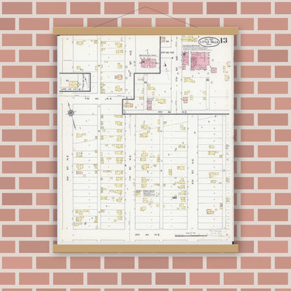 Old map wall art mockup — magnetic wood frame on brick wall — Sanborn Fire Insurance Map from Little Falls, Morrison County, Minnesota (1909), Sheet #0013