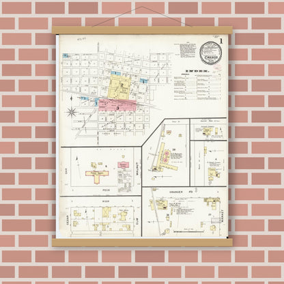 Old map wall art mockup — magnetic wood frame on brick wall — Sanborn Fire Insurance Map from Cresco, Howard County, Iowa (1894), Sheet #0001