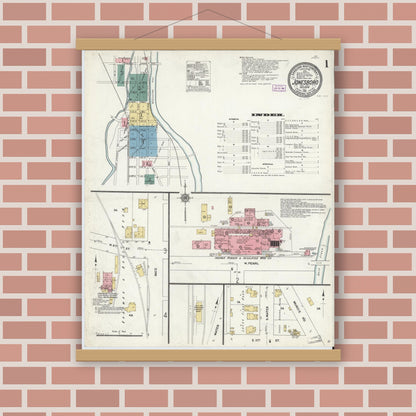 Old map wall art mockup — magnetic wood frame on brick wall — Sanborn Fire Insurance Map from Jonesboro, Grant County, Indiana (1911), Sheet #0001