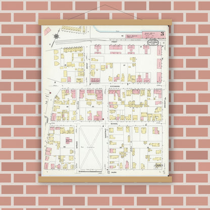 Old map wall art mockup — magnetic wood frame on brick wall — Sanborn Fire Insurance Map from Chicopee, Hampden County, Massachusetts (1910), Sheet #0003