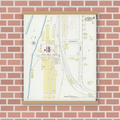 Old map wall art mockup — magnetic wood frame on brick wall — Sanborn Fire Insurance Map from Ridgway, Elk County, Pennsylvania (1892), Sheet #0004