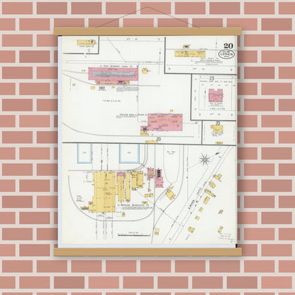 Old map wall art mockup — magnetic wood frame on brick wall — Sanborn Fire Insurance Map from Lorain, Lorain County, Ohio (1905), Sheet #0020