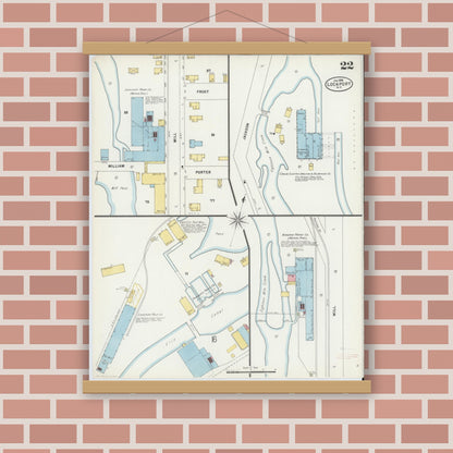 Old map wall art mockup — magnetic wood frame on brick wall — Sanborn Fire Insurance Map from Lockport, Niagara County, New York (1898), Sheet #0022