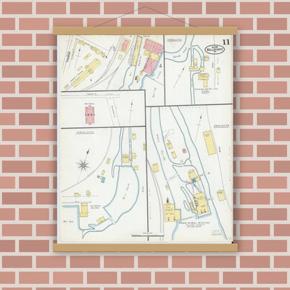 Old map wall art mockup — magnetic wood frame on brick wall — Sanborn Fire Insurance Map from Bellefonte, Centre County, Pennsylvania (1904), Sheet #0011