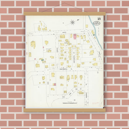 Old map wall art mockup — magnetic wood frame on brick wall — Sanborn Fire Insurance Map from Glen Cove, Nassau County, New York (1908), Sheet #0013