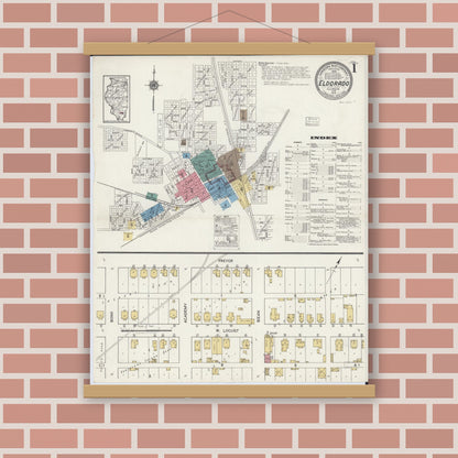 Old map wall art mockup — magnetic wood frame on brick wall — Sanborn Fire Insurance Map from Eldorado, Saline County, Illinois (1919) - Complete Map Set