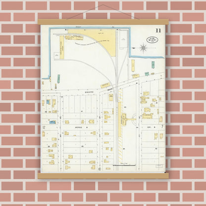 Old map wall art mockup — magnetic wood frame on brick wall — Sanborn Fire Insurance Map from Miami, Dade County, Florida (1906), Sheet #0011