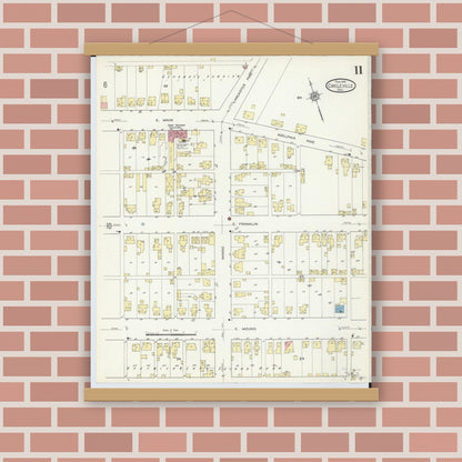 Old map wall art mockup — magnetic wood frame on brick wall — Sanborn Fire Insurance Map from Circleville, Pickaway County, Ohio (1914), Sheet #0011
