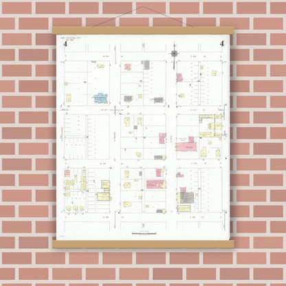 Old map wall art mockup — magnetic wood frame on brick wall — Sanborn Fire Insurance Map from Fort Stockton, Pecos County, Texas (1946), Sheet #0004