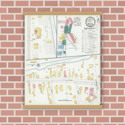 Old map wall art mockup — magnetic wood frame on brick wall — Sanborn Fire Insurance Map from Whitehall, Washington County, New York (1901), Sheet #0001