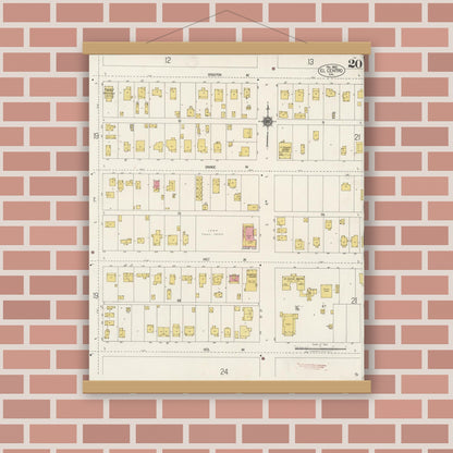 Old map wall art mockup — magnetic wood frame on brick wall — Sanborn Fire Insurance Map from El Centro, Imperial County, California (1922), Sheet #0020