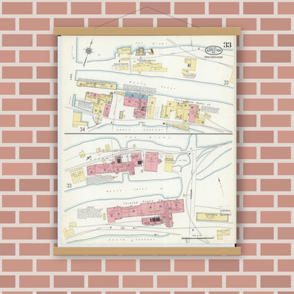 Old map wall art mockup — magnetic wood frame on brick wall — Sanborn Fire Insurance Map from Appleton, Outagamie County, Wisconsin (1911), Sheet #0033